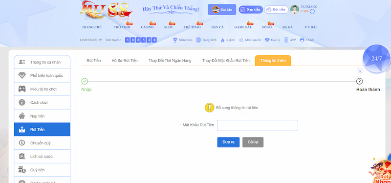 Hướng dẫn cược thủ các bước rút tiền MU88 chi tiết